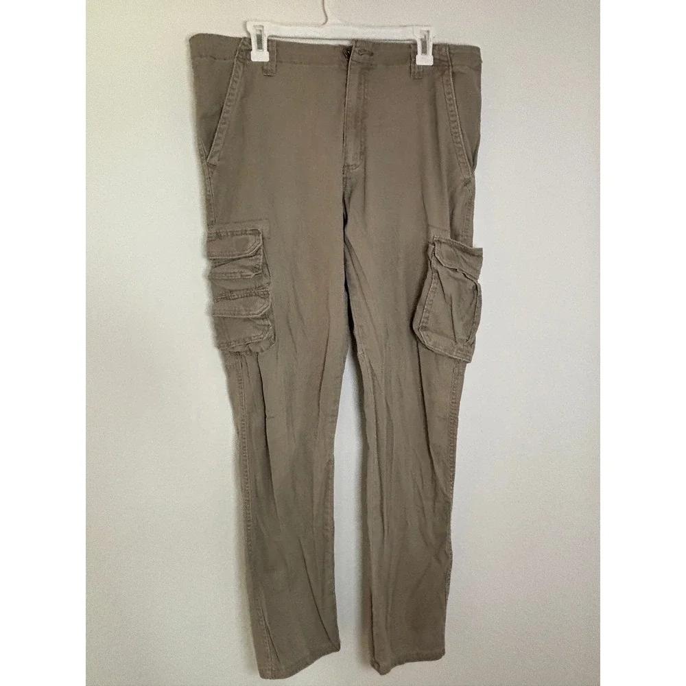 Wrangler Regular Taper Cargo Pants Mens 36x32 Tan Khaki Stretch 112344923